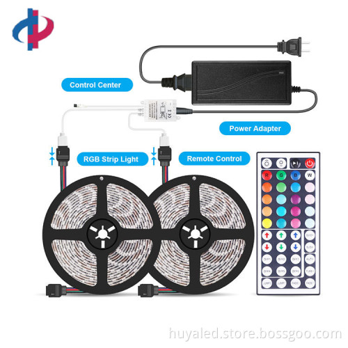 5050 Flexible Light Kit - IP65 Rated 44-Key Remote Control 5M 300LED 12V RGB LED Strip with Power Adapter